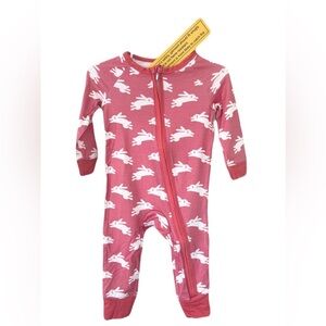 Red Bamboo Bunny Print Kids One Piece Romper
